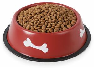 Castron metalic pentru mancare sau apa la caini, Pufo Puppy, antirerapant, rosu