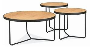 Set 3 măsuțe cafea DEMETER, stejar/negru, furnir/metal/MDF