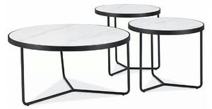 Set 3 măsuțe cafea DEMETER, alb/negru, ceramică/metal