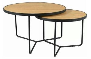 Set 2 măsuțe cafea ITALIA, stejar/negru, furnir/metal/MDF