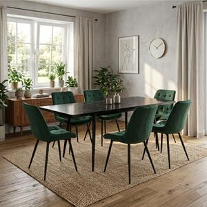 Set masă extensibilă Lisabona Negru Marmorat cu 6 Scaune Onix Verde Închis