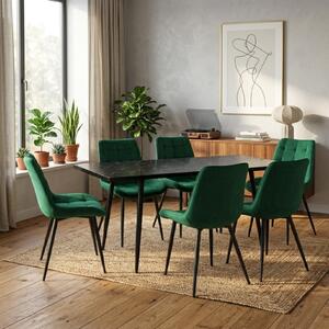 Set masă extensibilă Lisabona Negru Marmorat cu 6 Scaune Onix Verde