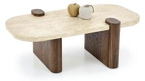 Masuta cafea CANOA, travertin/nuc, 120x70x43 cm