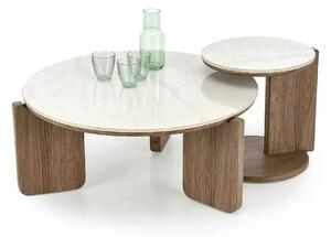 Set 2 masute cafea DIUNA, alb cu efect de marmura/nuc