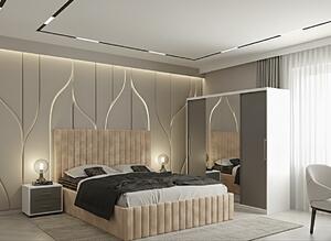 Set dormitor Cairo Bej cu Dulap Londra 200 Alb/Gri