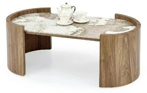 Masuta cafea NICOSIA, bej/nuc, piatra sinterizata, 121x61x45 cm