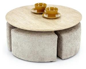 Set masuta cafea si 4 taburete NUGAT, bej cu efect de piatra travertin
