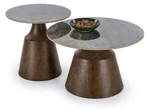 Set 2 masute cafea TOWER, maro cu efect de marmura/nuc