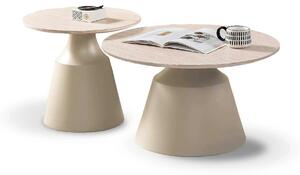 Set 2 masute cafea ZURICH, bej cu efect de piatra travertin/casmir