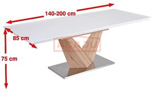 Masa moderna sufragerie Alaras, alb/stejar, 140/200X85X75