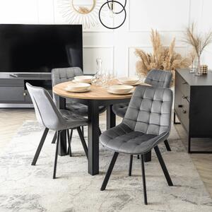 Set de dining HARRY, masă 102–142 cm, stejar Craft/negru, cu 4 scaune RICK gri