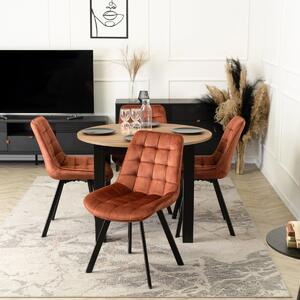 Set de dining HARRY, masă 102–142 cm, stejar Craft/negru, cu 4 scaune RICK maro roșiatic