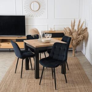 Set de dining MAX, masă 80–160 cm, stejar Craft/negru, cu 4 scaune CHRIS negre