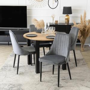 Set de dining HARRY, masă 102–142 cm, stejar Artisan/negru, cu 4 scaune BARI gri