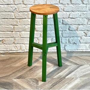 Scaun bar,Vinita,taburet lung, din lemn culoare nuc si verde ,70 cm