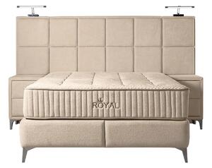 Pat ROYAL 160x200, stofa catifelata crem - Luna 21, cu somiera si spat