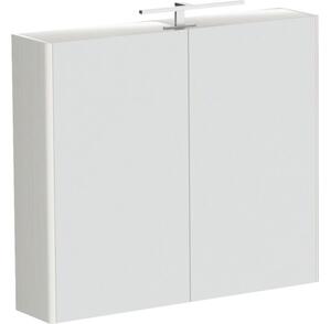 Dulap baie cu oglindă Cubo și iluminare LED, 2 uși, PAL, 70x75 cm, fibră lemn Bianco