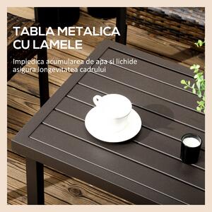 Outsunny Masă de Cafea Exterior, Blat Metalic, Design Dreptunghiular, 91x51x46 cm, Maro, pentru Grădină și Terasă | Aosom Romania