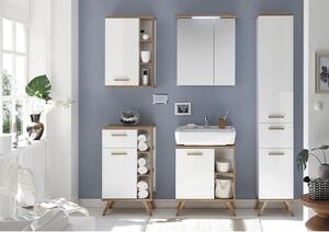 Dulap baie cu oglindă pelipal Noventa, 2 uși, iluminare LED, PAL, 72x60 cm, alb lucios/stejar, IP 44