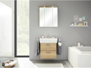 Dulap baie cu oglindă pelipal 37-I, 3 uși, iluminare LED, MDF, 65x72 cm, stejar, IP 44