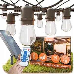 LED Stm ghirlandă decorativă solară 10xE27/3V USB 2400 mAh 10,62 m IP65 neagră + telecomandă