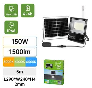 Aigostar-LED Proiector solar LED/150W/3,2V 3000mAh 3000K/4000K/6500K IP66 + telecomandă