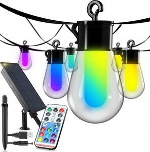 Ghirlandă decorativă solară LED RGB 15x LED/18 funcții USB 6 m IP44 neagră