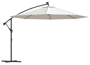 Umbrelă suspendată cu LED-uri și stâlp metalic, nisipiu, 350 cm