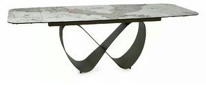 Masă extensibilă INFINITY, alb lucios/cupru, sticlă securizată/ceramic