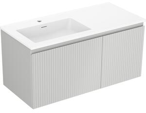 Mexen Rivel, mobilier baie 100 cm cu lavoar stânga Otis, 1S, 1D, canelat, gri mat/alb mat - 91A23-10047-3-BBFF62-W18L01