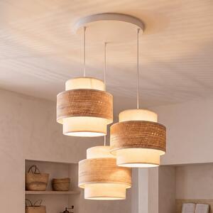 Duolla Lampă suspendată Space, ecru/bej, cu 3 becuri, din material textil, E27, Bej, dormitor, Țesătură / Textil, Viața tânără