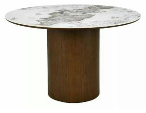 Masă RONDO, alb lucios/nuc, ceramică/furnir/MDF, Ø120x76 cm