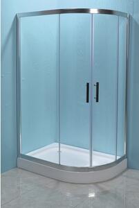 Cabină de duș asimetrică Belform 120x80 cm, ușă culisantă, sticlă securizată 5 mm transparentă, fără cădiță