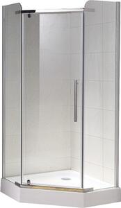 Cabină de duș pentagonală Belform 90x90x180 cm, ușă batantă, sticlă securizată transparentă, profil crom, fără cădiță