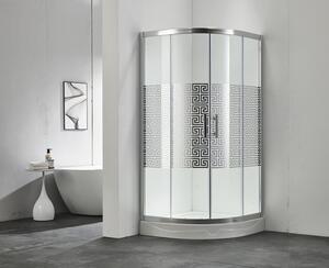 Cabină de duș semirotundă Belform Maze 90x90x185 cm sticlă transparentă design mozaic profil crom