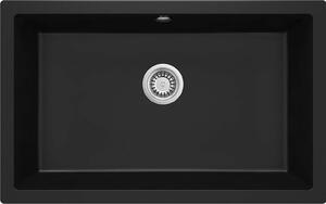 Deante Corda, chiuveta subtop granit 800x500x204 mm, 3,5" + sifon de economisire a spațiului, 1 cameră, negru, ZQA_N10D