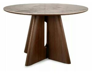 Masă ALZANO, alb lucios/nuc, ceramică/furnir/MDF, Ø120x77 cm