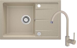 Deante Leda, chiuveta granit 1 camera blat 670x440x164 mm + baterie chiuveta BEN 762M nisip + sifon, nisip, ZRDA7113