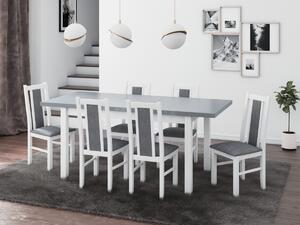 Set masa extensibila 140x180cm cu 6 scaune tapitate, mb-21 modena1 si s-38 boss14 b24z, alb/grafit, lemn masiv de fag, stofa