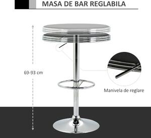 Masa Moderna de Bar HOMCOM, Multifunctionala, Metal si Imitatie de piele Neagra, Φ65x66-90cm | Aosom RO