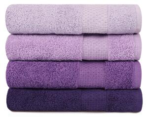 Set 4 prosoape de baie 801, lila/violet, bumbac 100%, 50x90 cm