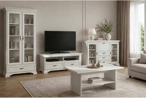 Mobilier living alb clasic IDENTO 6, format din 2 vitrine, masuta cafe