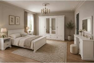 Mobilier dormitor alb IDENTO 5, cu pat 160x200, dulap cu 6 usi si 2 se