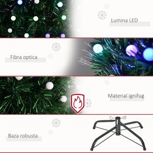 Brad de Craciun Artificial cu Lumini LED si Fibra Optica, brad verde cu Baza din Metal, decoratiune de Craciun, Verde HOMCOM | Aosom RO