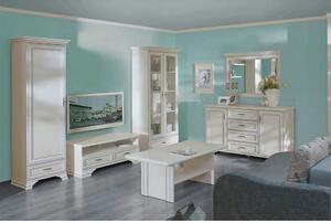 Mobilier living alb clasic IDENTO 7, format din vitrina, dulap, comoda