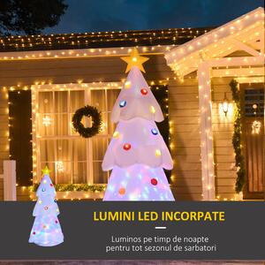 HOMCOM Brad de Craciun Alb gonflabil Impermeabil LED Lumini, decoratiune de craciun | AOSOM RO