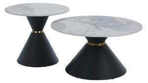 Set 2 masute cafea MABUZ NEW, alb cu efect de marmura/negru, piatra/me