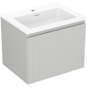 Mexen Rivel, mobilier de baie 60 cm cu lavoar Otis, 1 sertar, canelat, gri mat/alb, 91A20-06047-1-BF62-W18M01