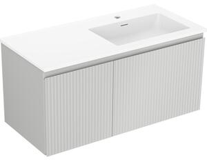 Mexen Rivel, mobilier baie 100 cm cu lavoar Otis dreapta, 1S, 1D, canelat, gri mat/alb mat - 91A23-10047-3-BBFF62-W18P01