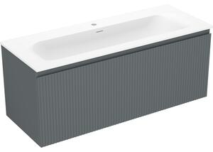 Mexen Rivel, mobilier baie 120 cm cu lavoar Vela, 1 sertar, canelat, grafit mat/alb mat, 91A20-12047-1-BF66-W23M0